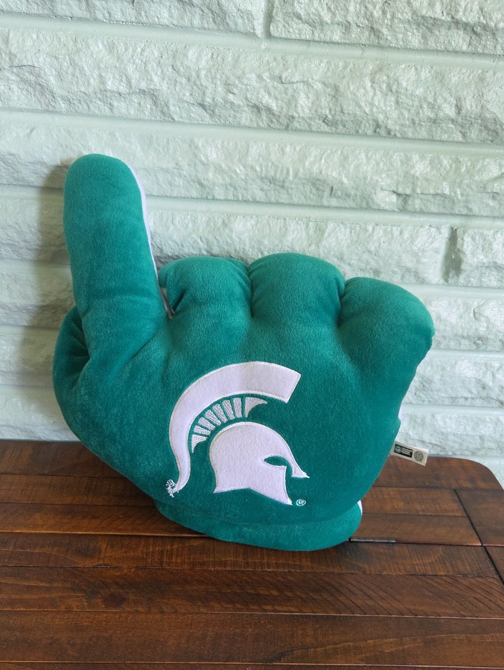 Michigan State Green Plush Hand Finger Puppet Green And White